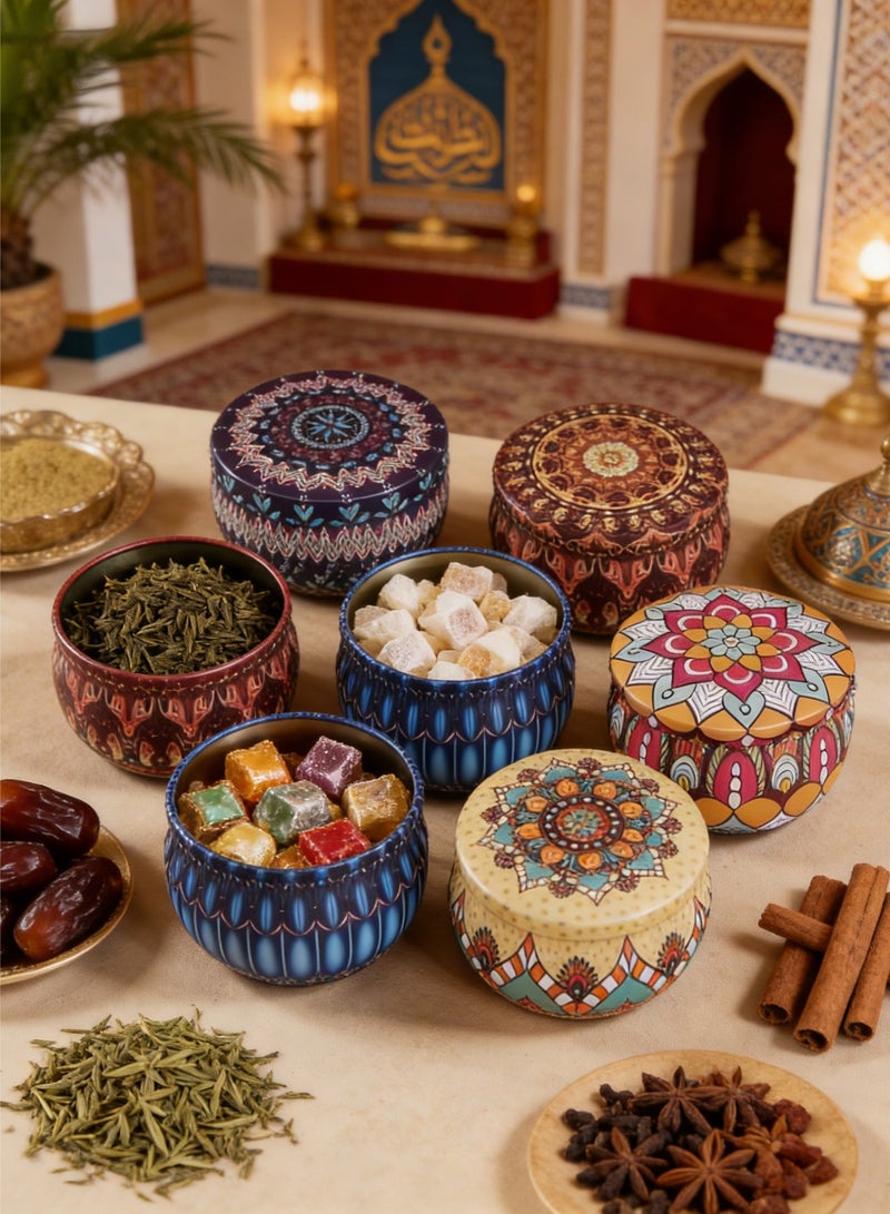 Monda 6-Piece Vintage Print Kitchen Storage Jar Set - Sealed Metal Jars for Sugar, Coffee, Tea, Candy, And Spices, Creating a Retro-Style Kitchen Storage Space - Image 2